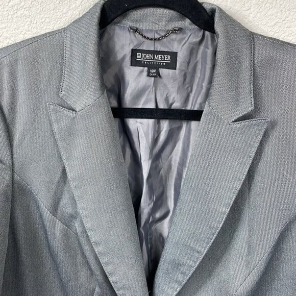 John Meyer Collection Herringbone Blazer Jacket Career Business Gray 16W - Picture 2 of 10